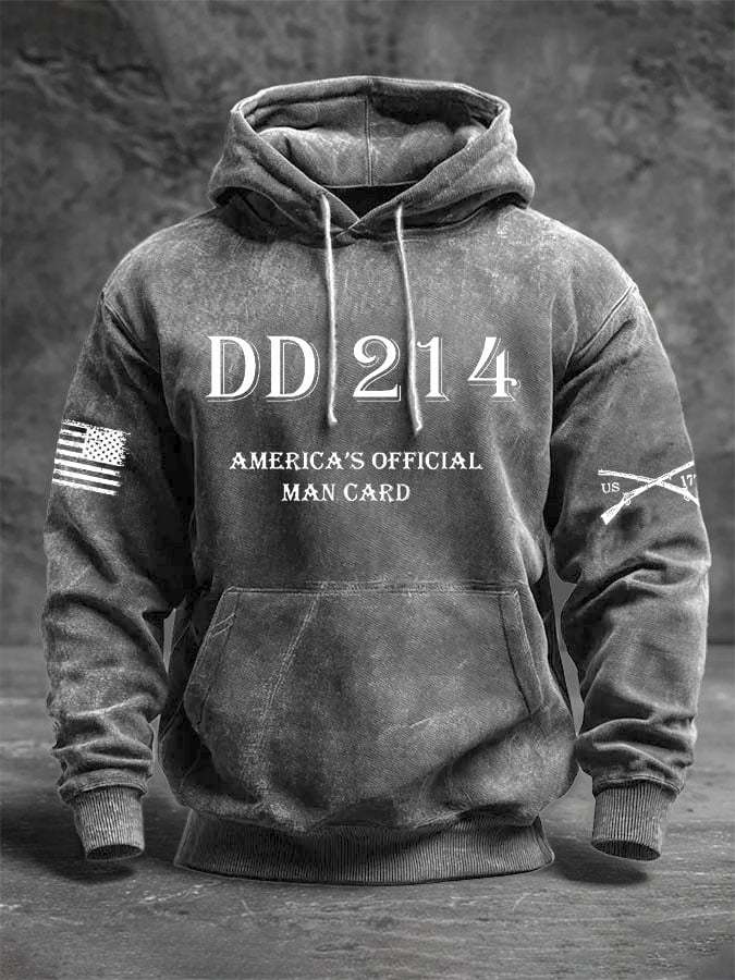 Men's Vintage Veteran Print Casual Long-sleeved Hooded Sweatshirt