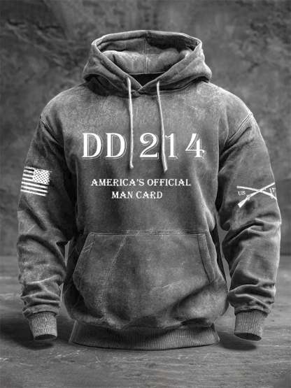 Men's Vintage Veteran Print Casual Long-sleeved Hooded Sweatshirt