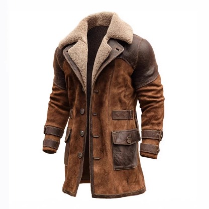 Men's retro patchwork suede overcoat