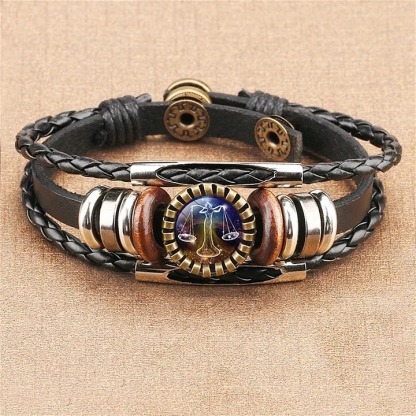 Vintage Twelve Constellations Multilayer PU Leather Bracelet