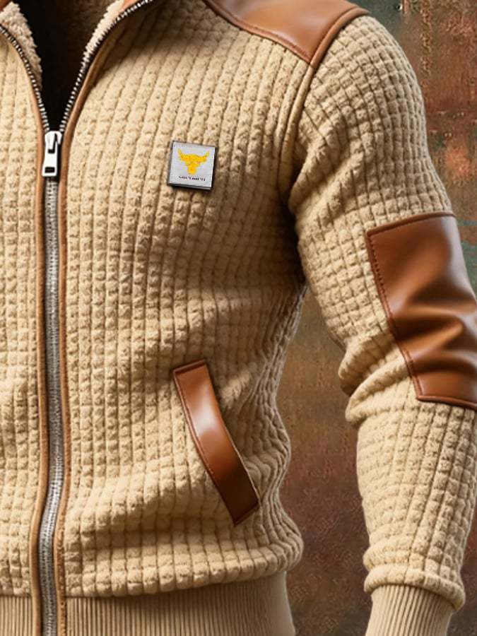 Men's Retro Splicing Warm Outdoor Knitted Warm Jacket