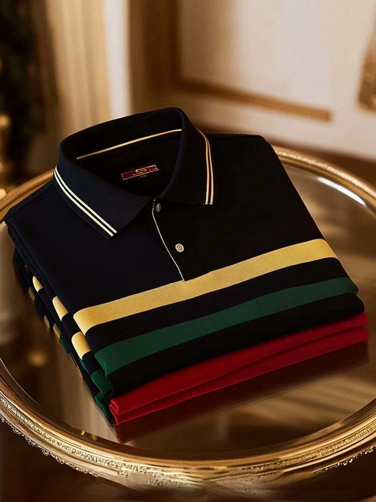 Men's Business Casual Logo Button Short Sleeve Polo Shirt