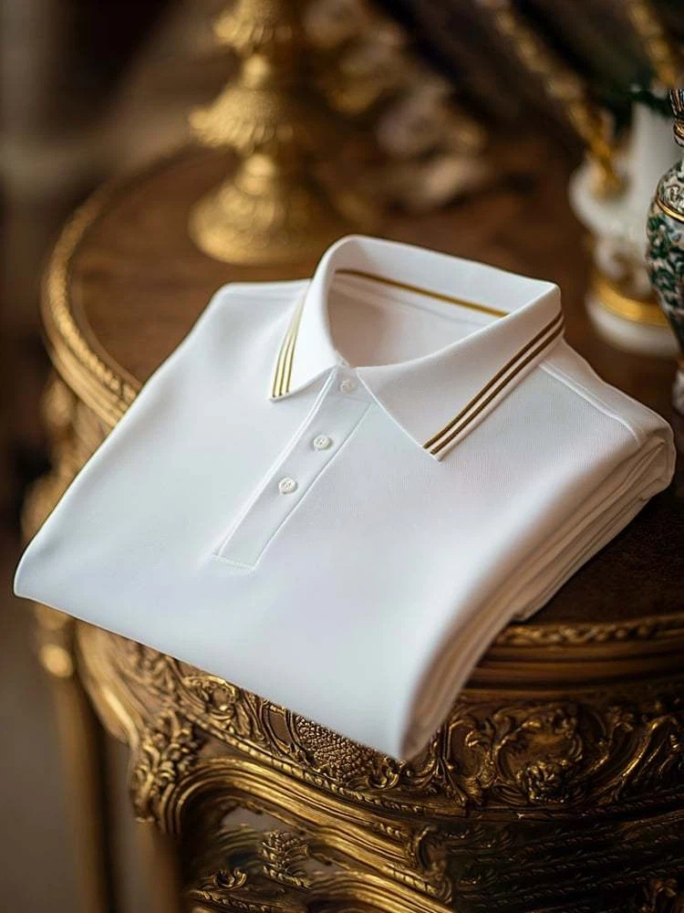 Men's Business Casual Logo Button Short Sleeve Polo Shirt