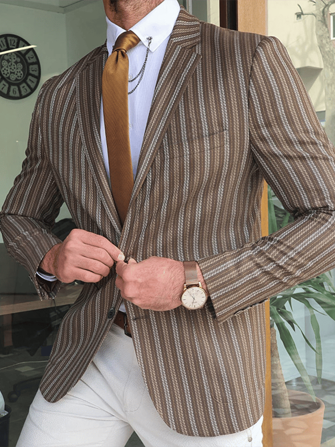 Men's Retro Single Breasted Striped Gentleman Business Suit Jacket