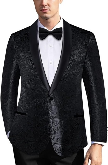 Men's Blazer One Button Shawl Lapel Tuxedo,Black Paisley