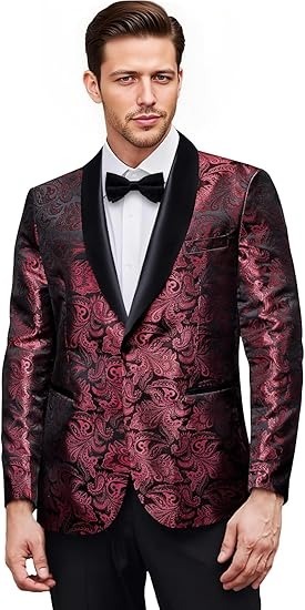 Men's Blazer One Button Shawl Lapel Tuxedo,Red