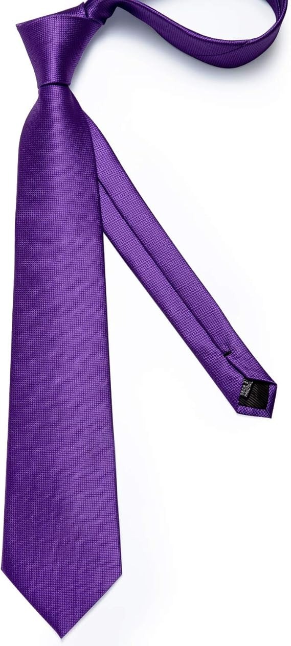 Men's Solid Color Tie and Pocket Square Set,Purple