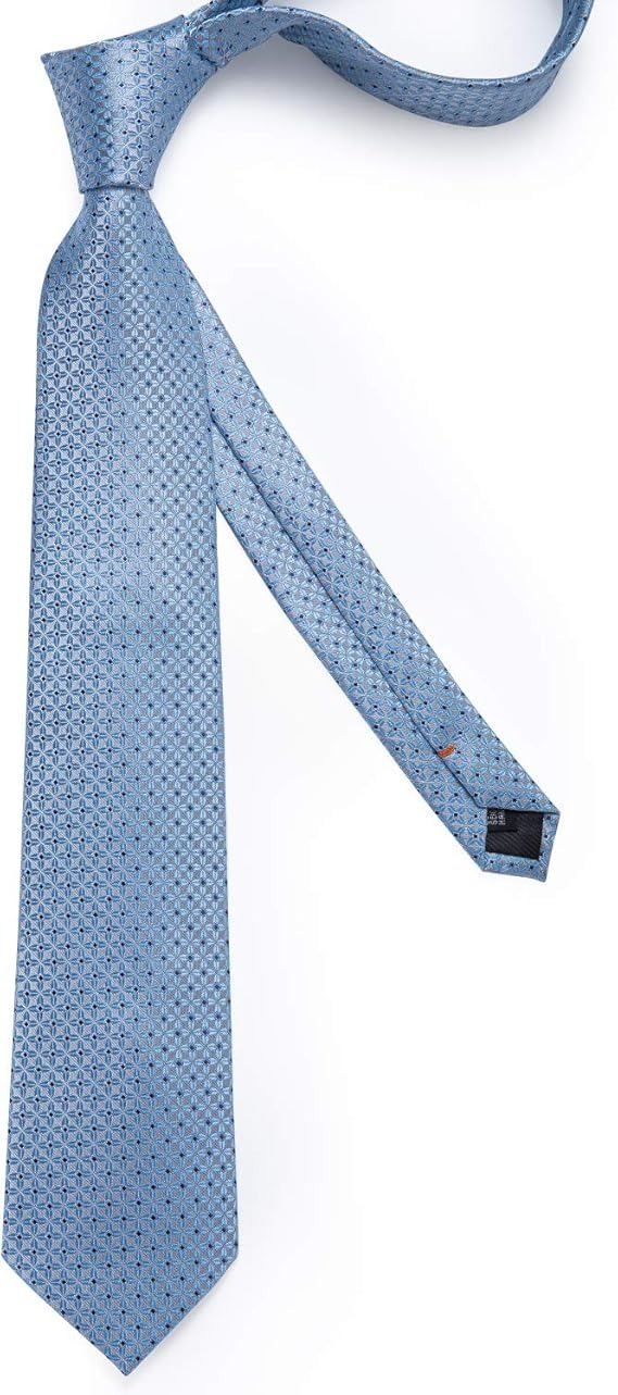 Men's Solid Color Tie and Pocket Square Set,Light Blue