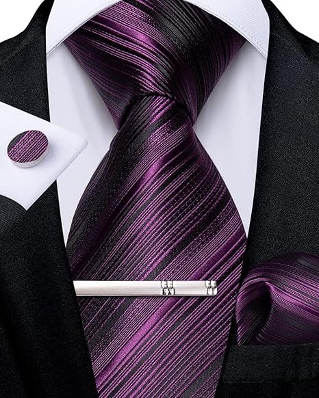 Men's Solid Color Tie and Pocket Square Set,Dark Purple
