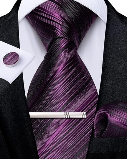 Men's Solid Color Tie and Pocket Square Set,Dark Purple