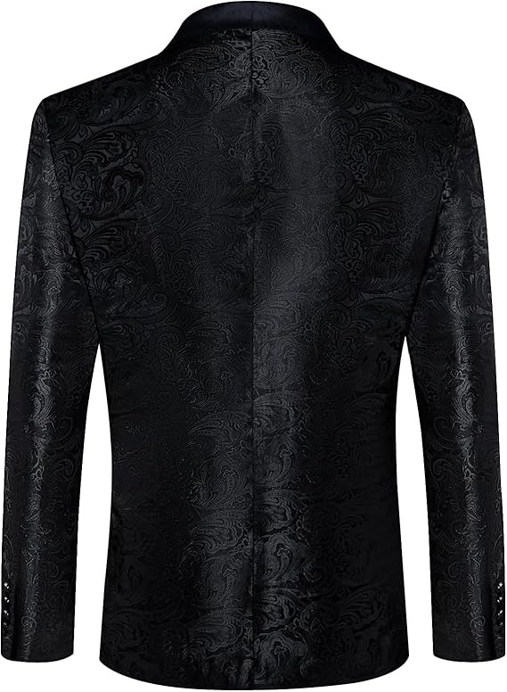 Men's Blazer One Button Shawl Lapel Tuxedo,Black Paisley