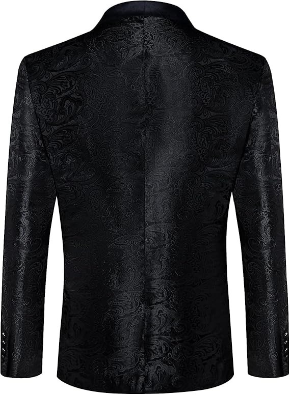 Men's Blazer One Button Shawl Lapel Tuxedo,Black Paisley
