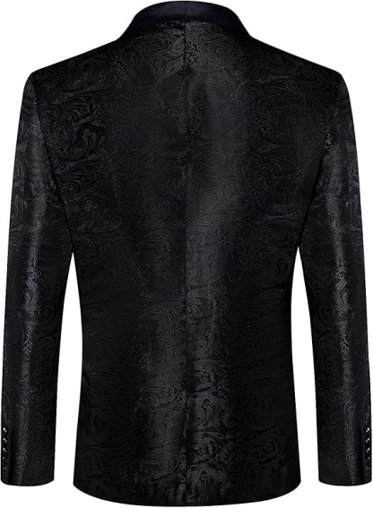 Men's Blazer One Button Shawl Lapel Tuxedo,Black Paisley