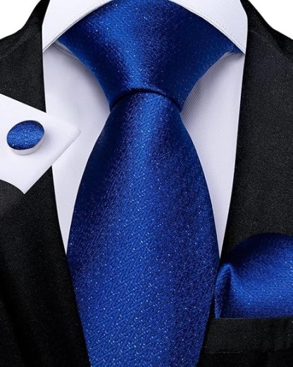 Men's Solid Color Tie and Pocket Square Set,Royal Blue