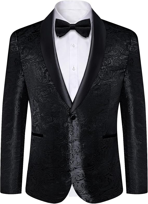 Men's Blazer One Button Shawl Lapel Tuxedo,Black Paisley