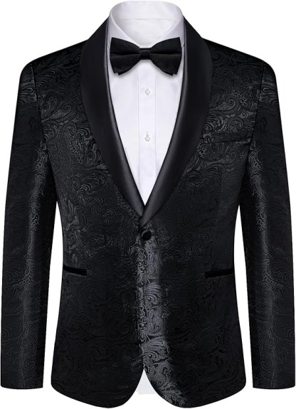 Men's Blazer One Button Shawl Lapel Tuxedo,Black Paisley
