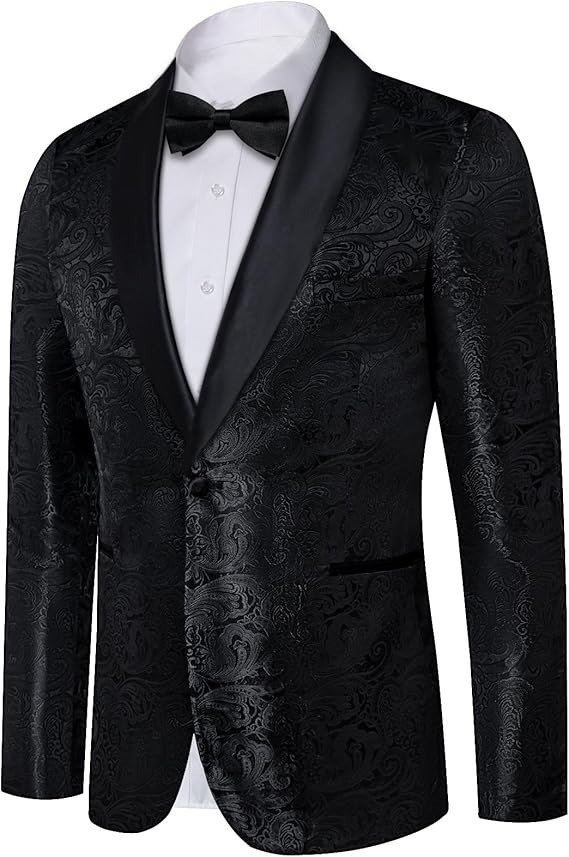 Men's Blazer One Button Shawl Lapel Tuxedo,Black Paisley