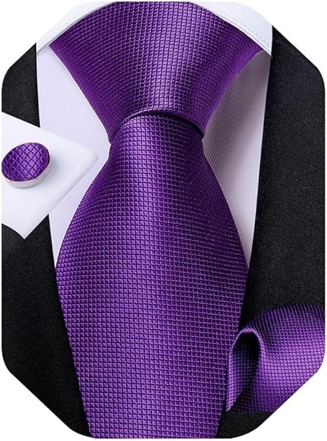 Men's Solid Color Tie and Pocket Square Set,Purple