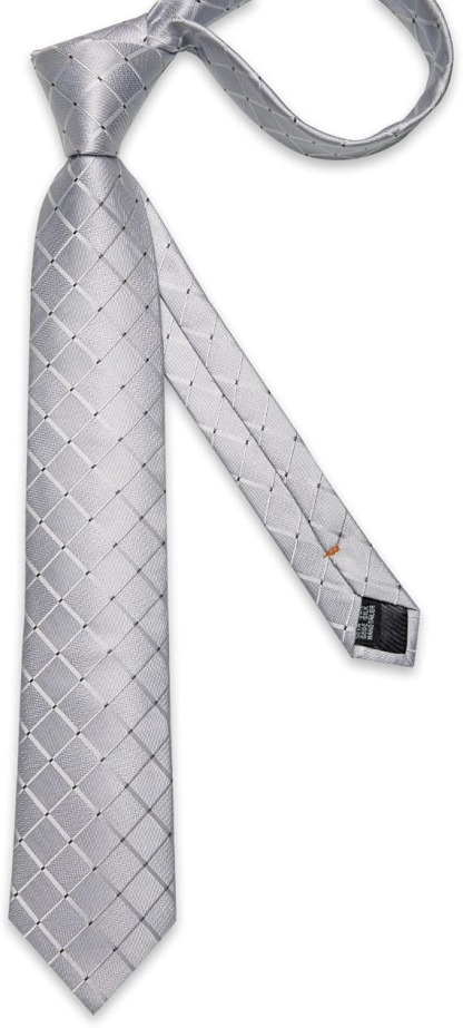 Men's Solid Color Tie and Pocket Square Set,Silver Grey Paisley