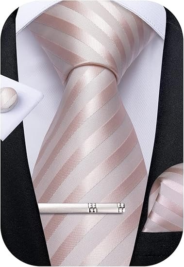 Men's Solid Color Tie and Pocket Square Set,Pink