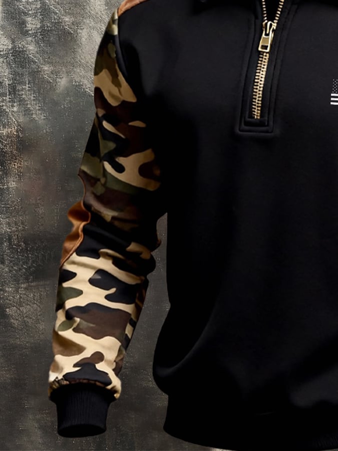 Men's Vintage Color-Block Zip-Up Sweatshirt