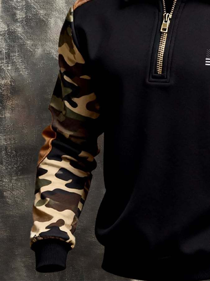 Men's Vintage Color-Block Zip-Up Sweatshirt