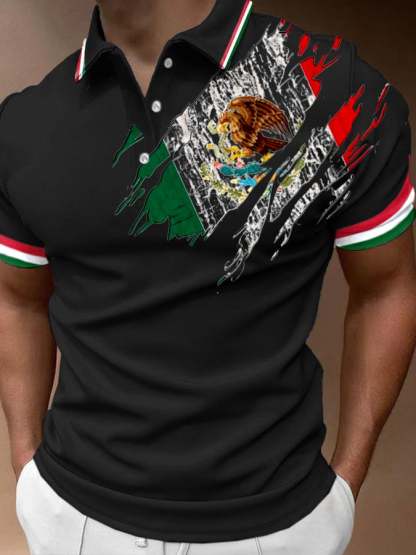 Men's Mexican Flag Print Polo Shirt