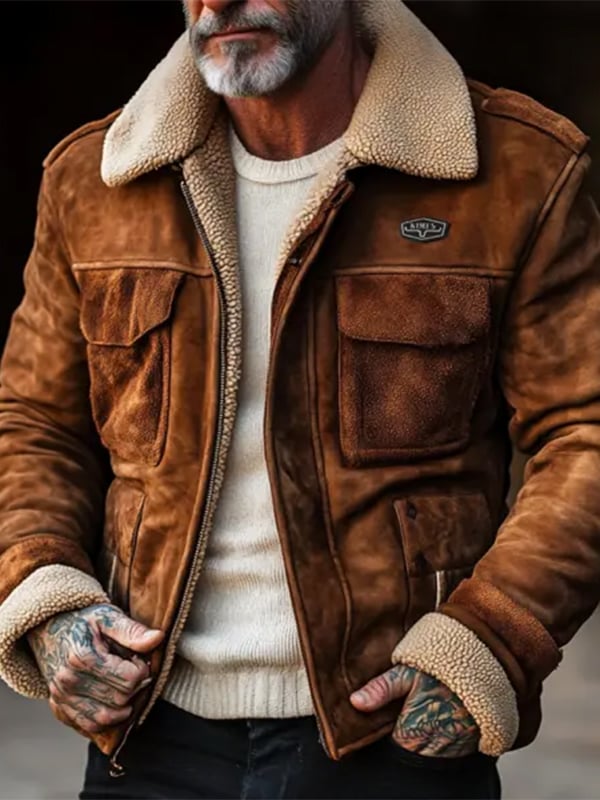 Men's Outdoor Vintage Pocket Plush Lapel Jacket
