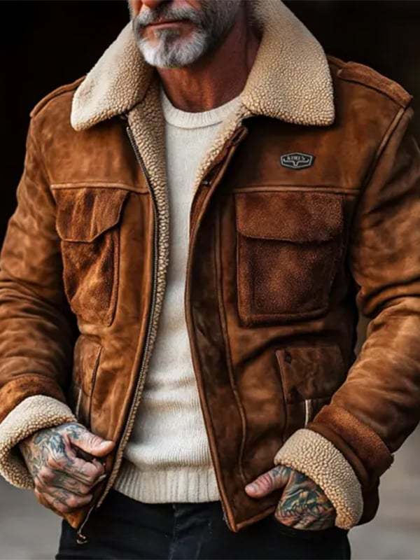 Men's Outdoor Vintage Pocket Plush Lapel Jacket