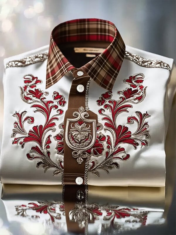 Men's Classic Business Check Logo Lapel Short Sleeve Shirt