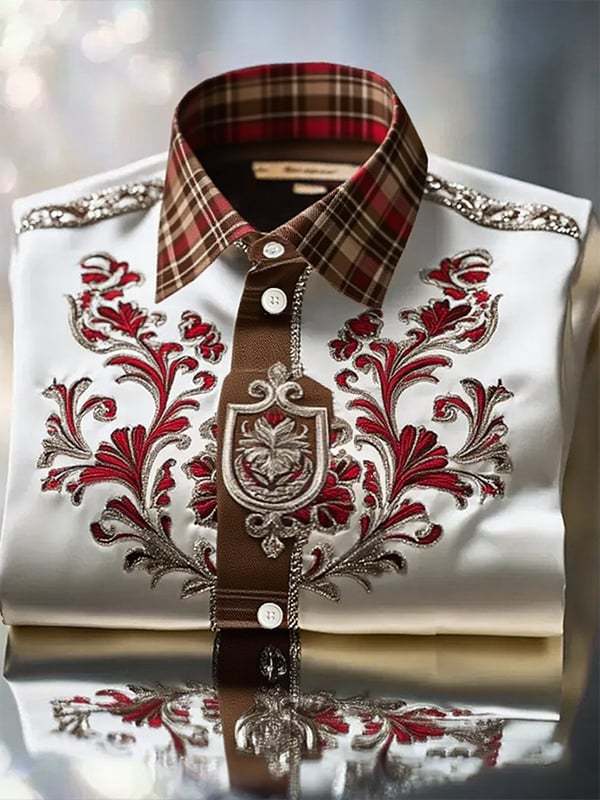 Men's Classic Business Check Logo Lapel Short Sleeve Shirt