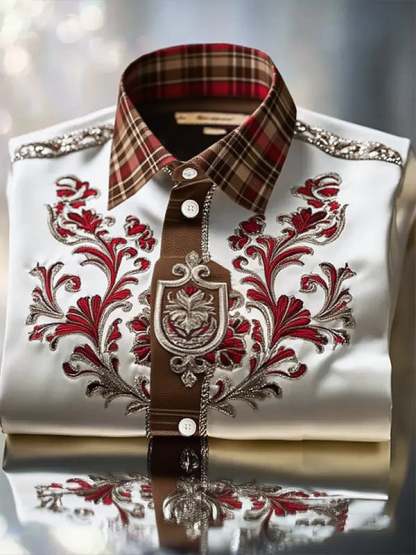 Men's Classic Business Check Logo Lapel Short Sleeve Shirt