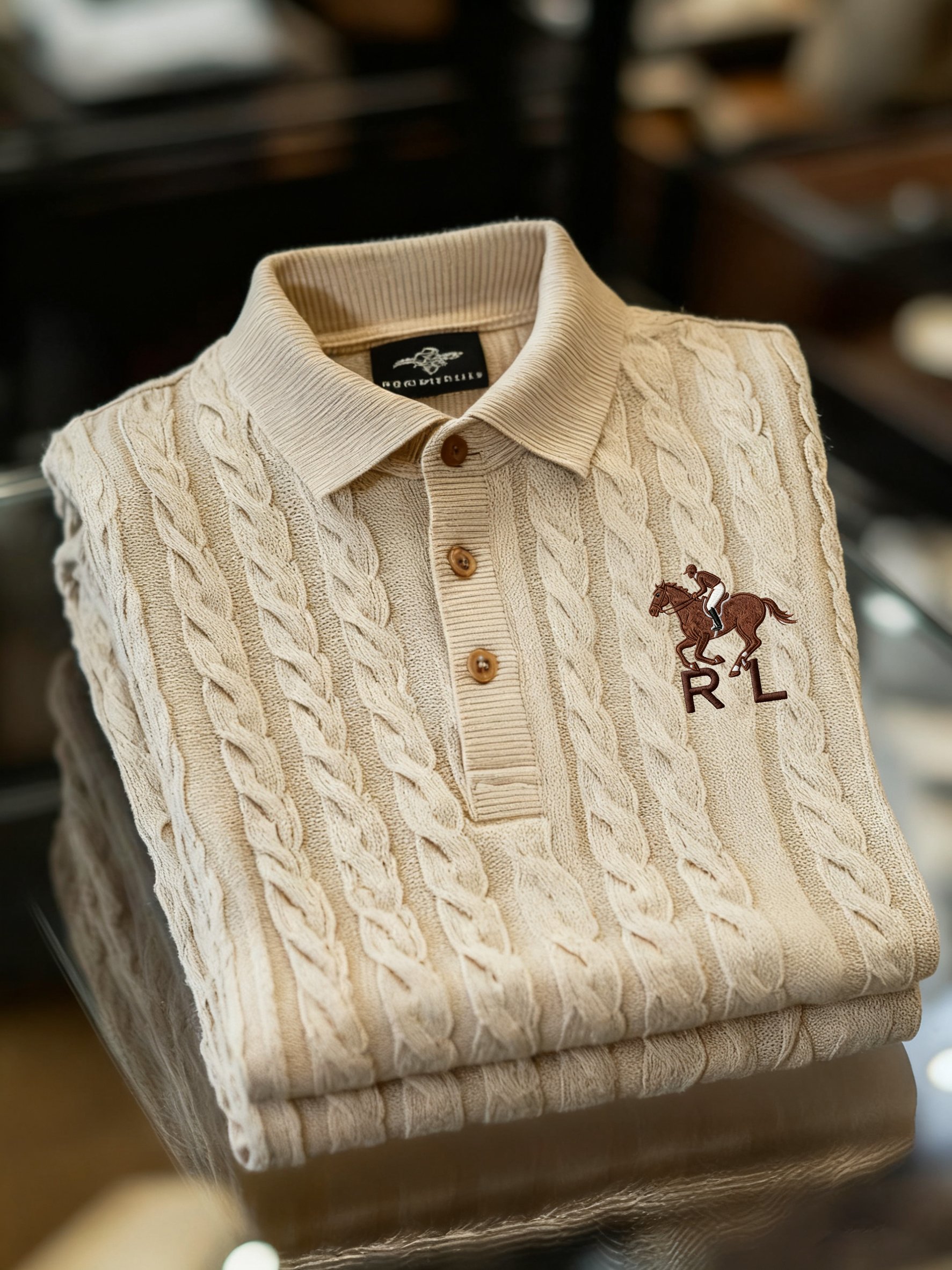 Men's Business Logo Print Long Sleeve Polo Shirt