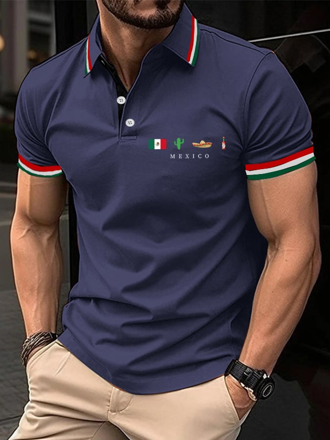 Men's Mexican Independence Day Flag Print Polo Shirt