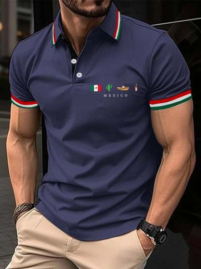 Men's Mexican Independence Day Flag Print Polo Shirt