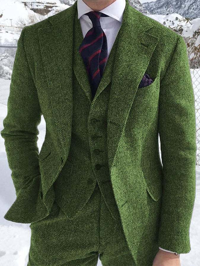 Men's Business Single-Breasted Solid Color Three-Piece Suit