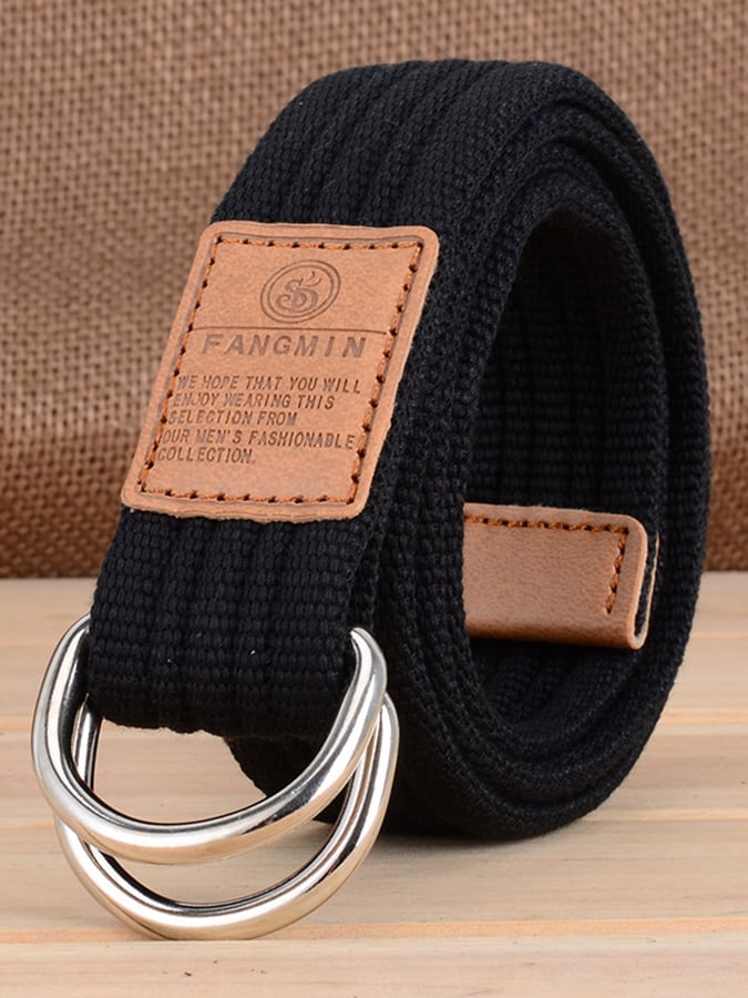 Men's Casual Canvas Woven Double Buckle Belt