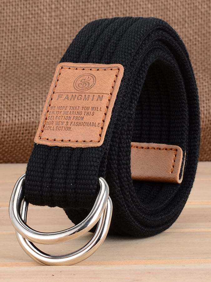 Men's Casual Canvas Woven Double Buckle Belt