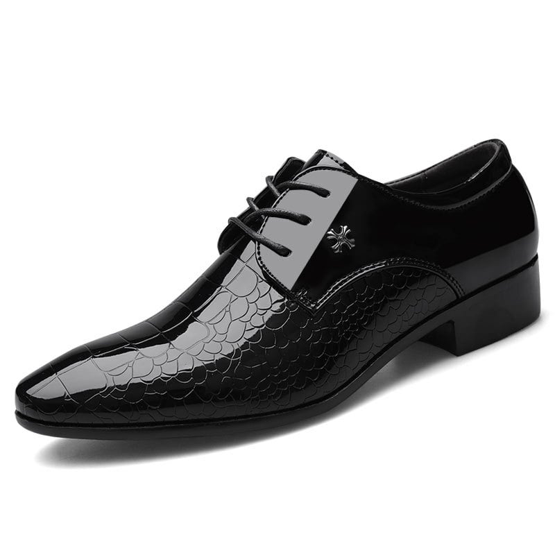 Men's Business Formal Casual Embossed Lace Up Faux Leather Patant Shoes