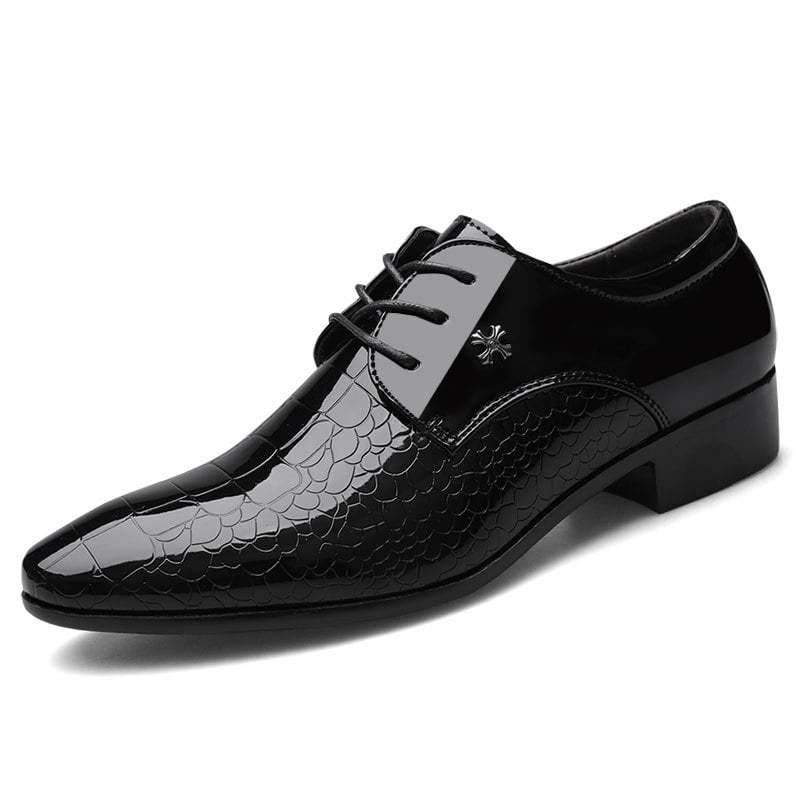 Men's Business Formal Casual Embossed Lace Up Faux Leather Patant Shoes