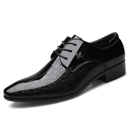 Men's Business Formal Casual Embossed Lace Up Faux Leather Patant Shoes