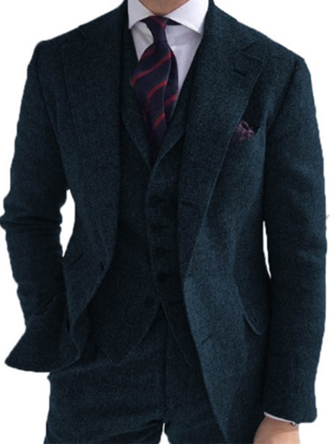 Men's Business Single-Breasted Solid Color Three-Piece Suit