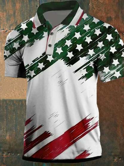 Men's Vintage American Flag Printed Casual POLO Shirt