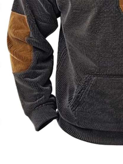 Men's Retro Contrast Color Corduroy Button Design Pocket Casual Sweatshirt