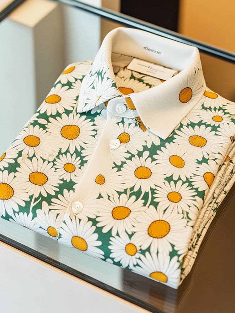 Men's Business Casual Daisy Button Short Sleeve Polo Shirt