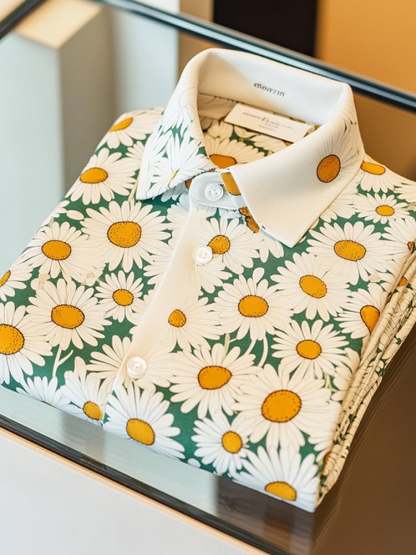 Men's Business Casual Daisy Button Short Sleeve Polo Shirt
