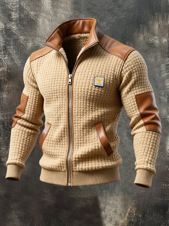 Men's Retro Splicing Warm Outdoor Knitted Warm Jacket