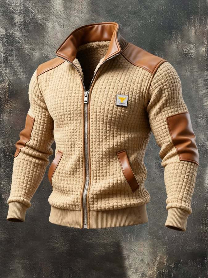 Men's Retro Splicing Warm Outdoor Knitted Warm Jacket