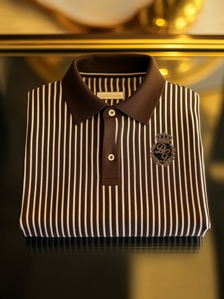 Men's Classic Business Check Logo Button Short Sleeve Polo Shirt