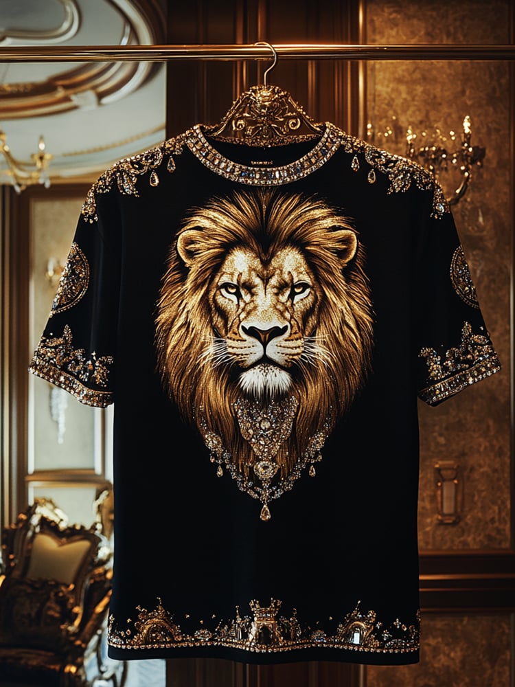 Men's Eagle Sequin Business Print Short Sleeve T-Shirt